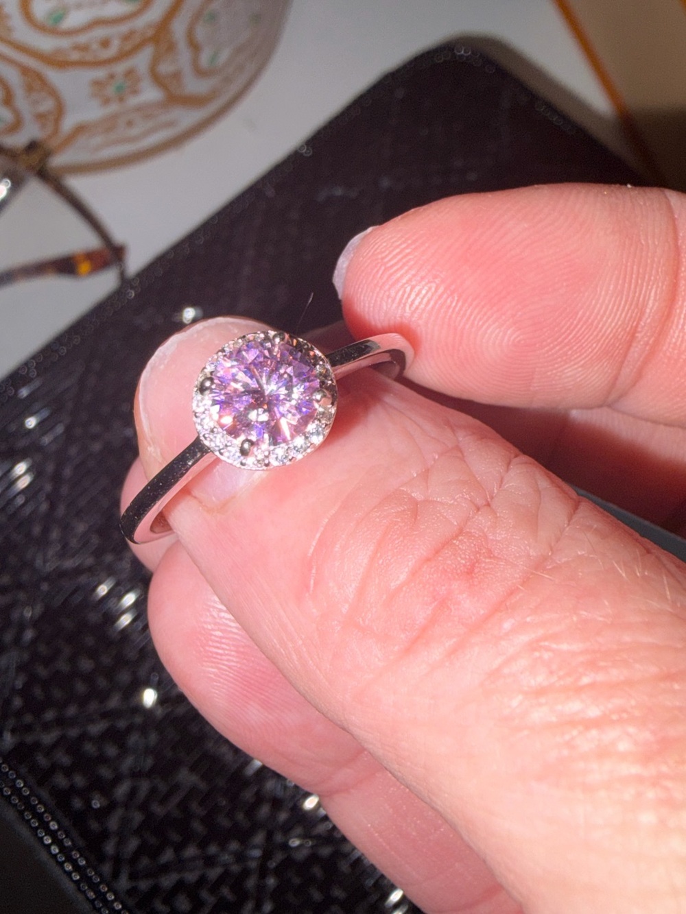 NWT $200 Sterling Silver Pink Sapphire Halo Ring Size 10